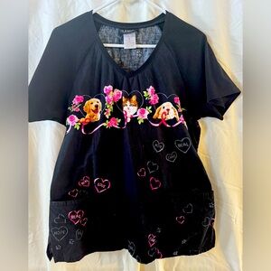 Black Animal Print Top with Heart Accents